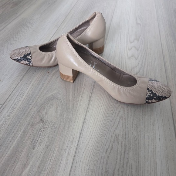Agl Shoes - AGL Attilio Giusti Leombruni Snakeskin Cap Toe Pumps Block Heels Taupe 9/9.5 US
